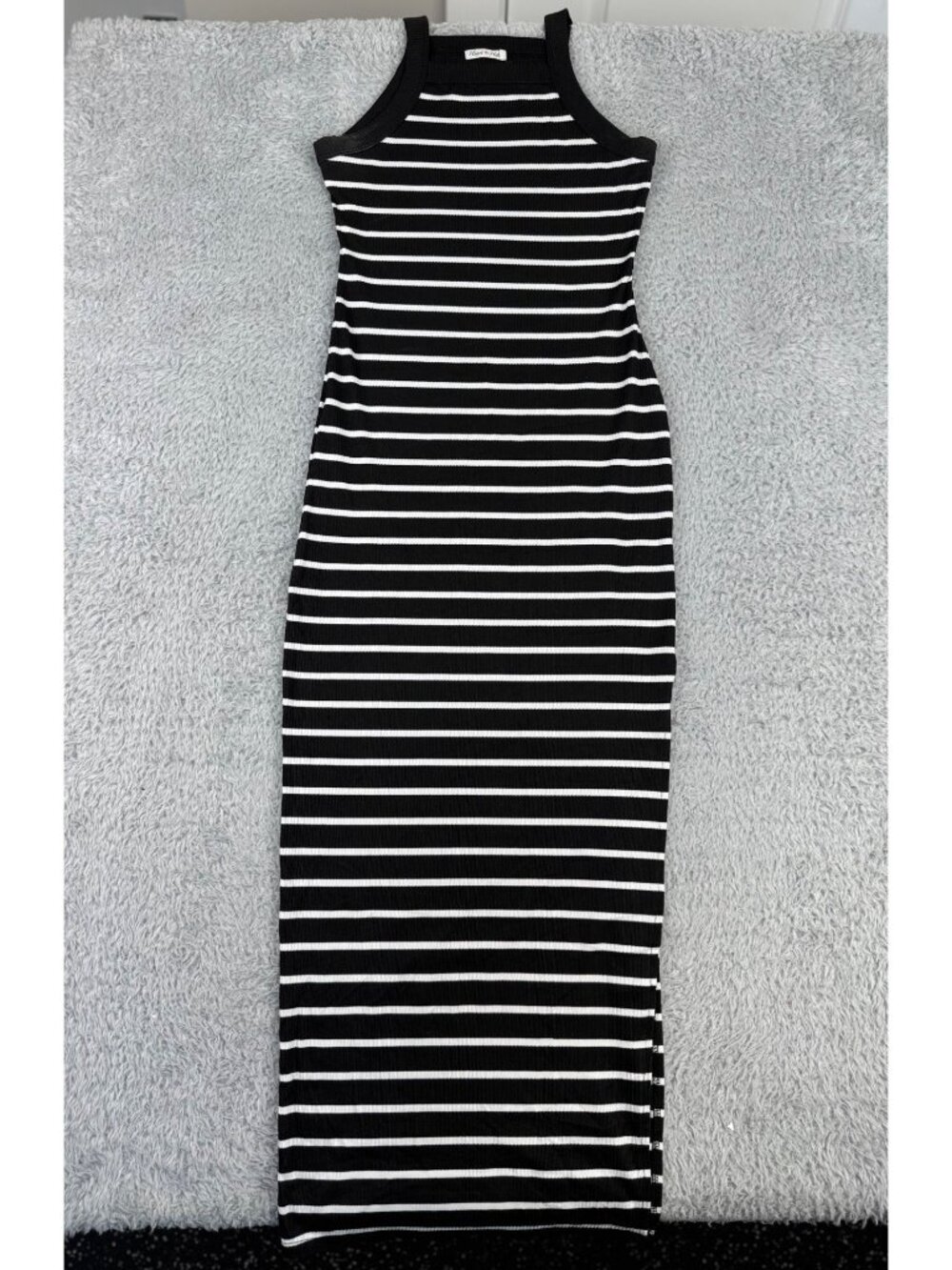 Heart Hips Womens S Black & White Striped Ribbed Maxi Casual Beach Comfort Dress - Picture 6 of 13